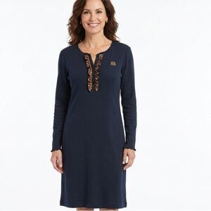 Lauren Ralph Lauren Cheetah Print Embroidered Logo RLL Black Cotton Dress Size M